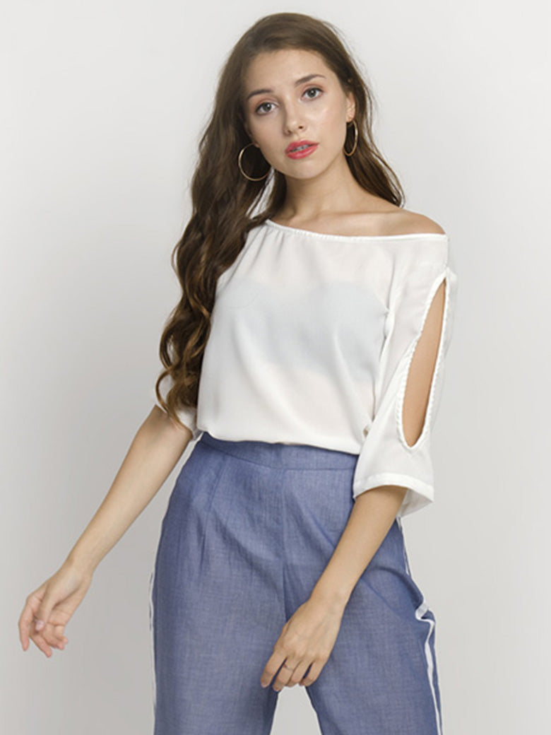 White Cold Shoulder Sleeve Top