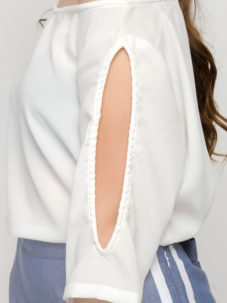 White Cold Shoulder Sleeve Top