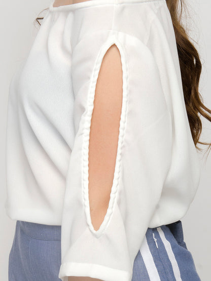 White Cold Shoulder Sleeve Top