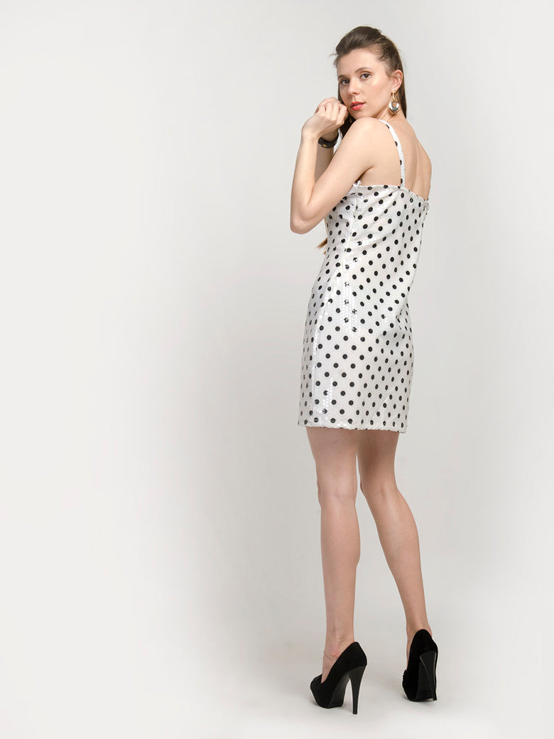 White Spaghetti Strap Polka Dot Mini Dress