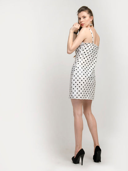 White Spaghetti Strap Polka Dot Mini Dress