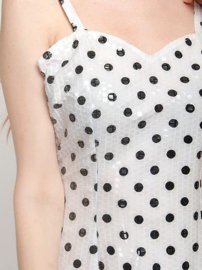 White Spaghetti Strap Polka Dot Mini Dress