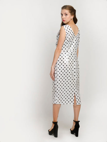 V-Neck Polka Dot Sleeveless Midi Dress