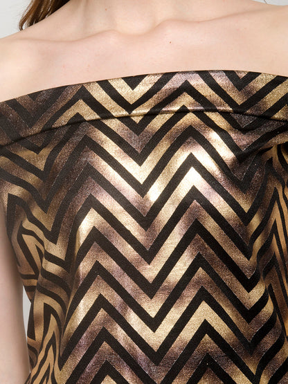 Zig Zag Black & Golden Off Shoulder Skater Dress