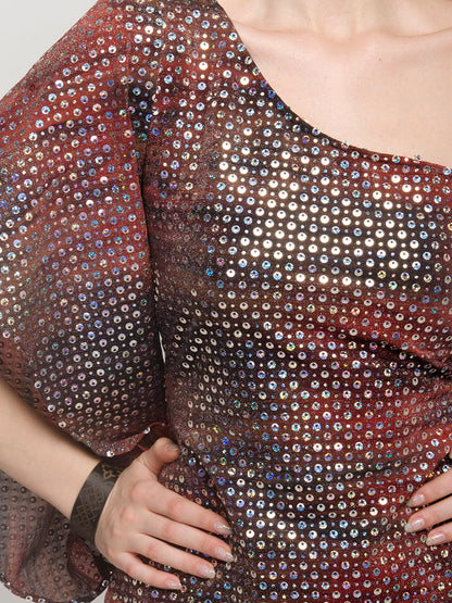 One-Shoulder Split Mini Sequin Ruffle Dress