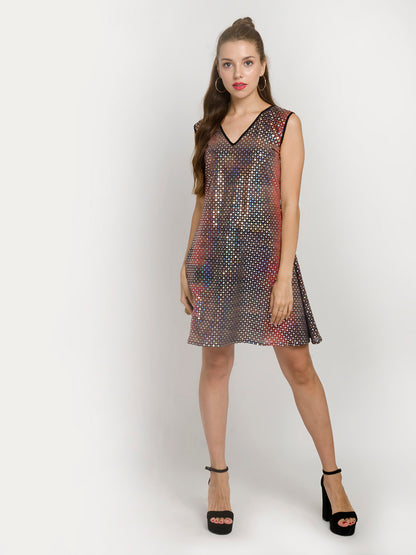 Short Sleeveless V-Neck Sequin Dress