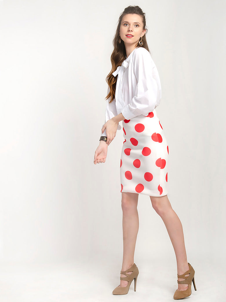 White Polka Dot Pencil Skirt