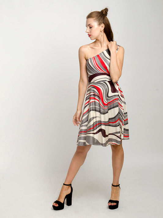 Elegantly One Shoulder Skater Mini Dress