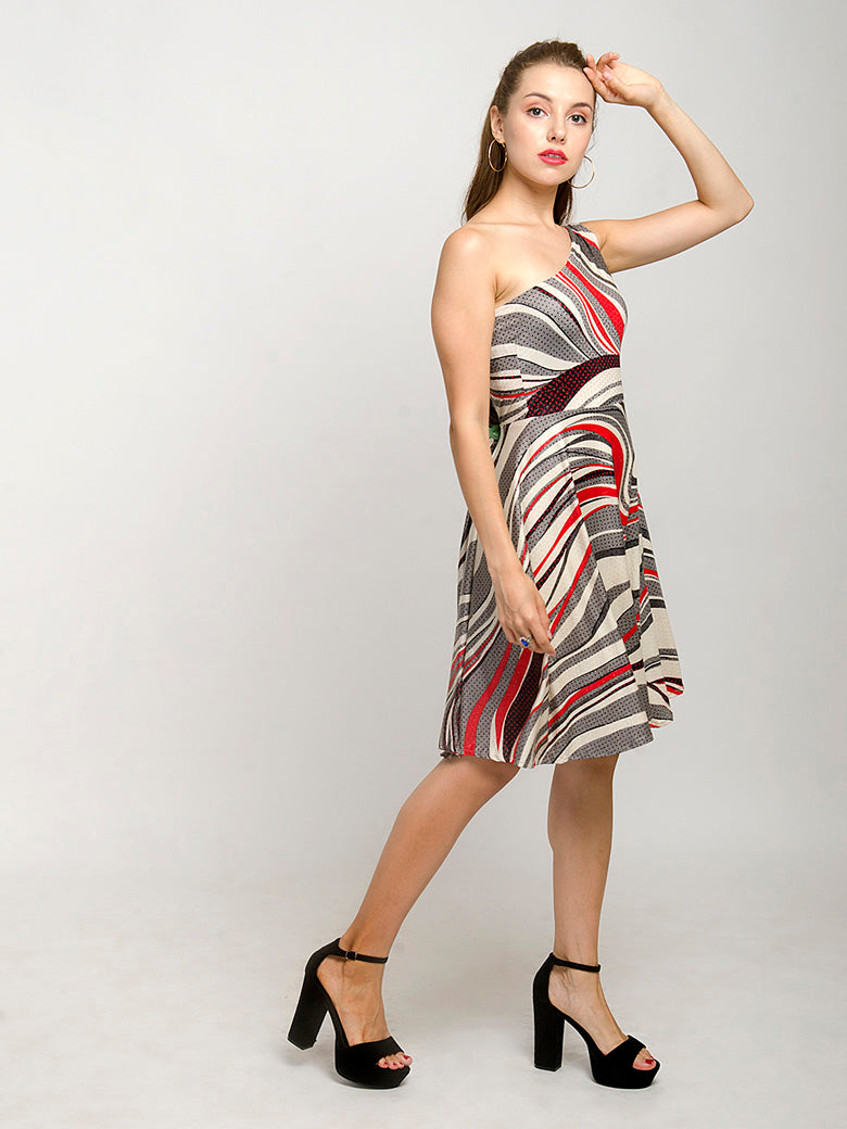 Elegantly One Shoulder Skater Mini Dress