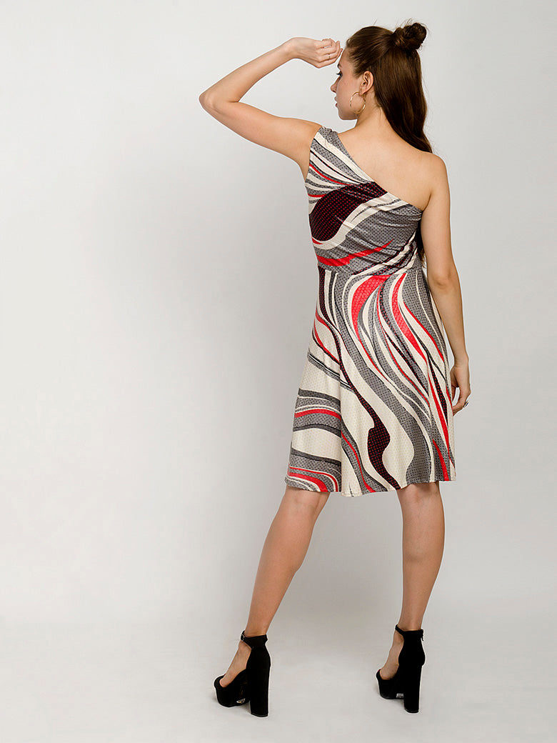 Elegantly One Shoulder Skater Mini Dress