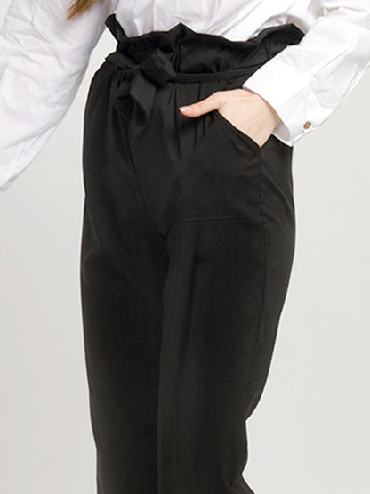 Womens Black Paper-Bag Pants