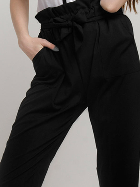 Black Paper-Bag  Waist Pants