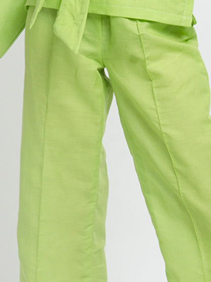 Green Trouser For Full Sleeve Shirt With Bow Belt